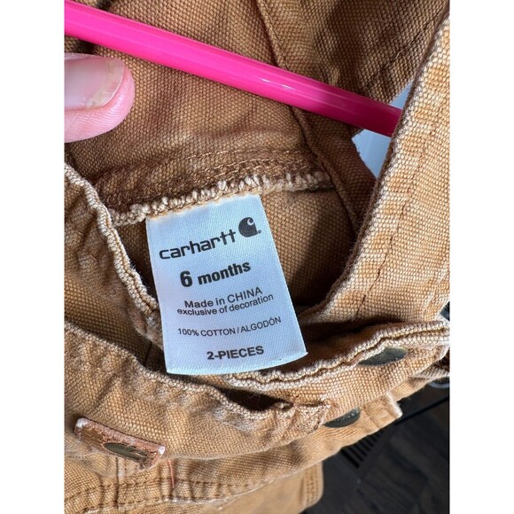 Carhartt Baby Infant Brown Tan Canvas Bib Overalls 6 Months Snap‎ Leg Unisex - Picture 6 of 8